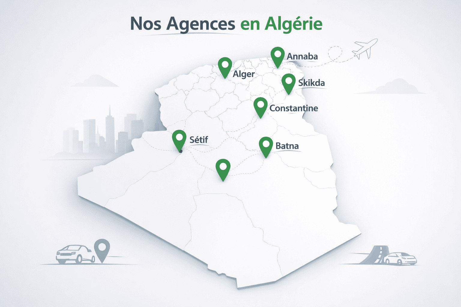 Carte des agences de location de voiture à Annaba et à l’aéroport Rabah Bitat